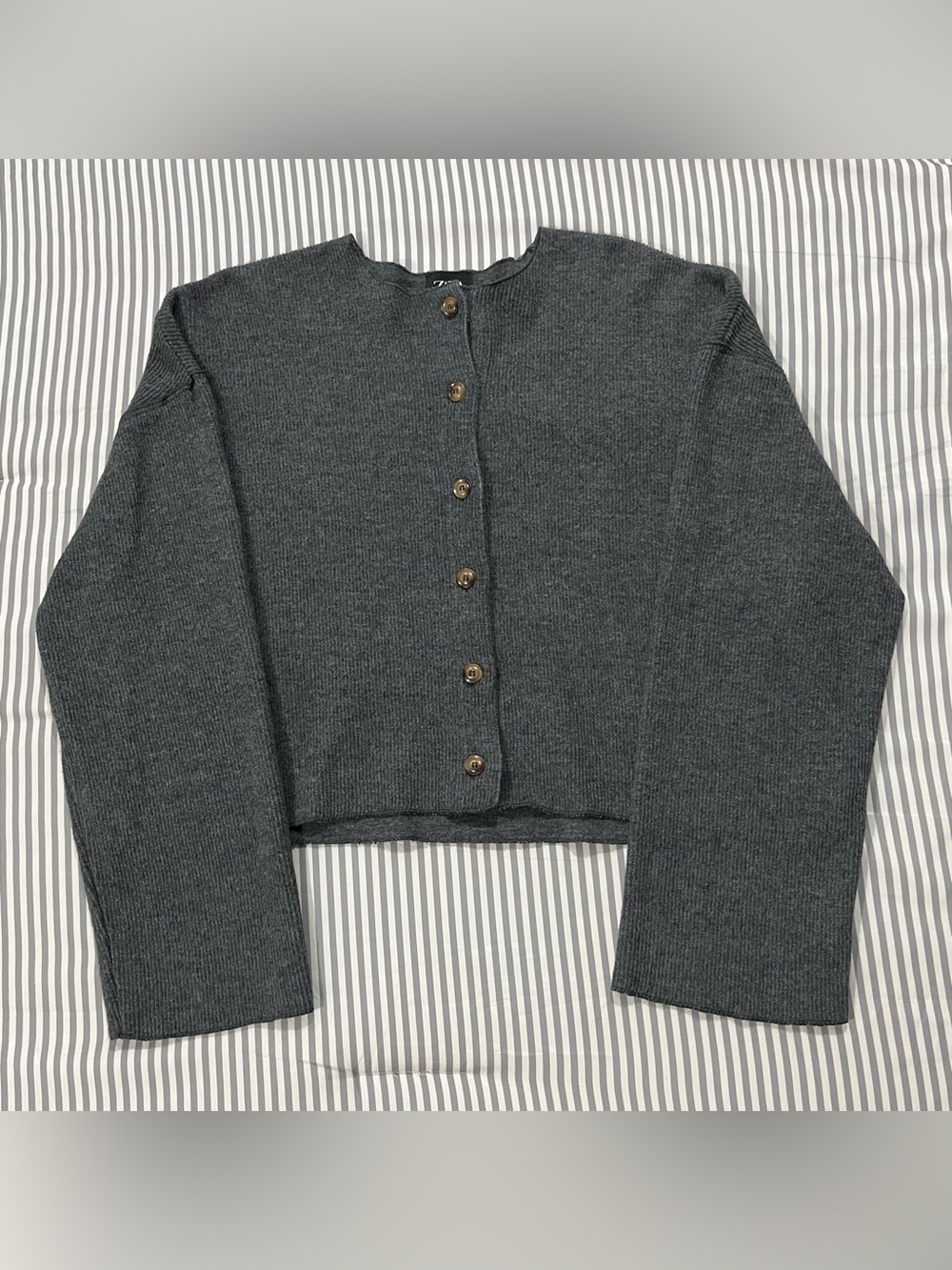 Zara Cropped Button-Front Knit Cardigan in Charcoal Grey